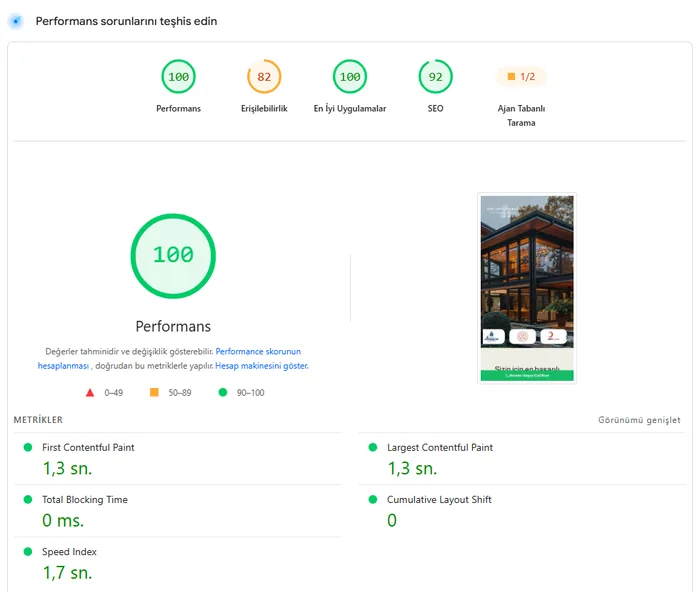 Işık Konstrüksiyon PageSpeed Insights mobile report: performance 100, 4 October 2026