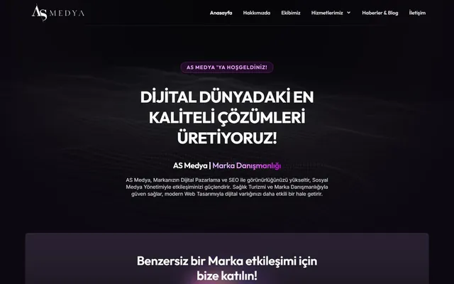 Startseite der Website AS Medya