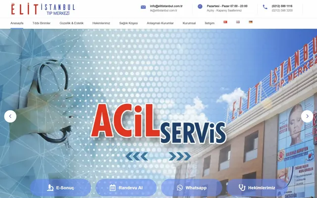 Elit Istanbul Medical Center website home page